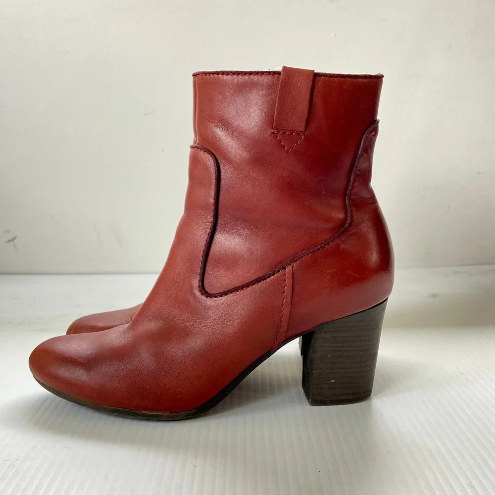 Clarks Stroll Vine Rust Brown Leather Heeled Ankle Boots Womens 10M - Picture 6 of 9